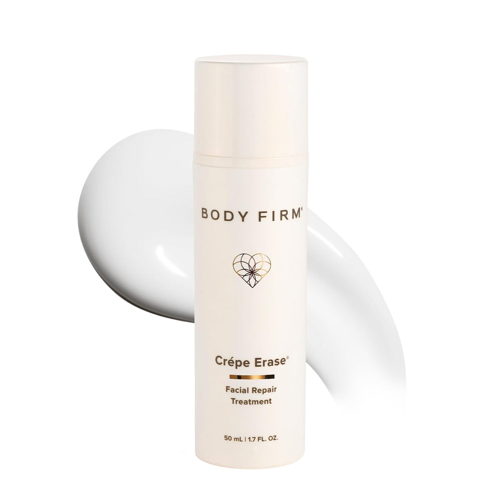 Body Firm Crepe Erase face repair treatment bottle pour for easy daily hydration.