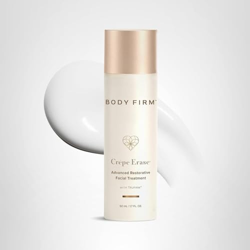 Body Firm Crepe Erase hydrated face detail emphasizing moisturized, comfortable finish.