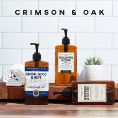 Body Prescriptions Crimson & Oak label close-up with essential oils.