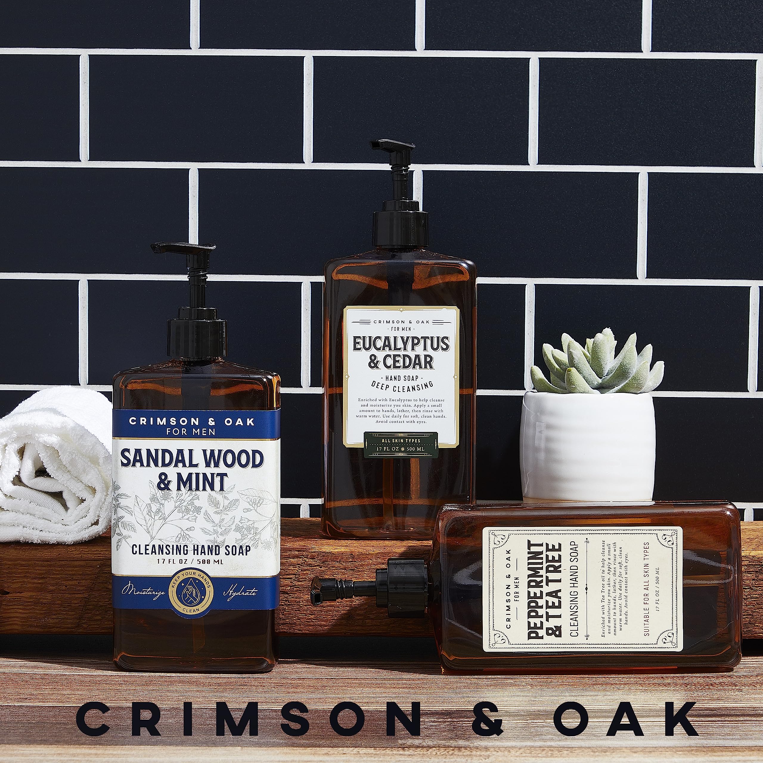 Body Prescriptions Crimson & Oak hand soap in use creating rich lather.