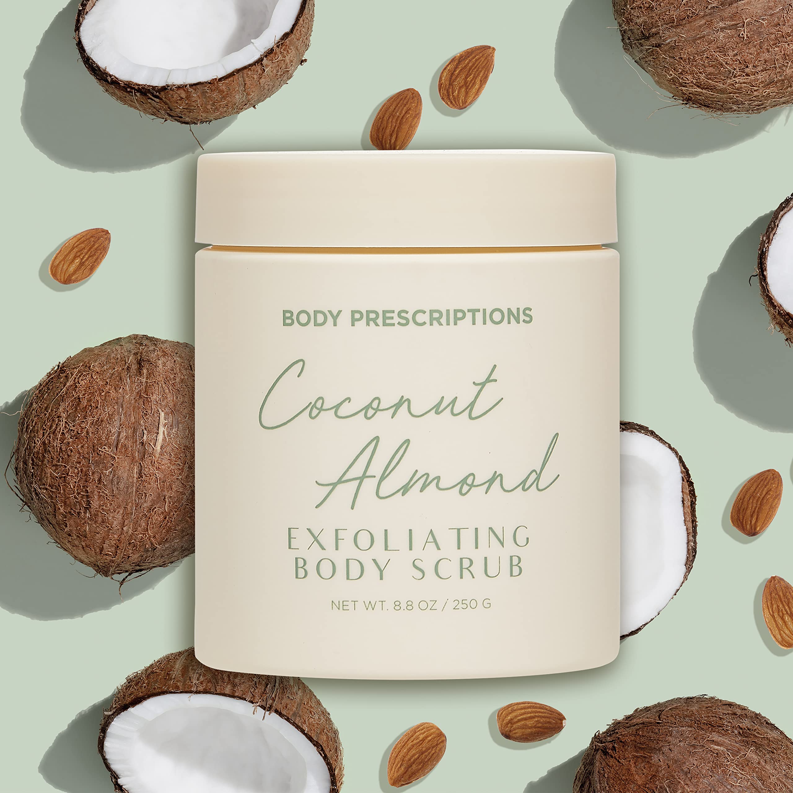 Body Prescriptions exfoliante corporal coco almendra frasco muestra textura exfoliante