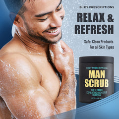 Body Prescriptions exfoliante corporal para hombre con grano suave para piel limpia.