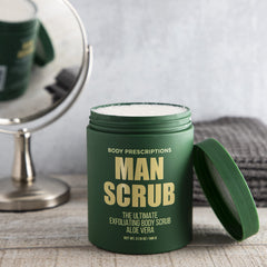 Body Prescriptions Men's exfoliating scrub in shower setup for routine cleanse