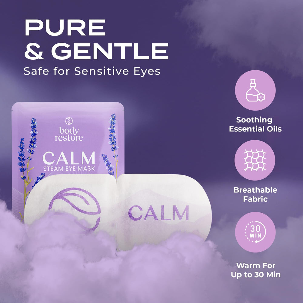 Body Restore compresas oculares lavanda, formato compacto para viaje y comodidad en movimiento.