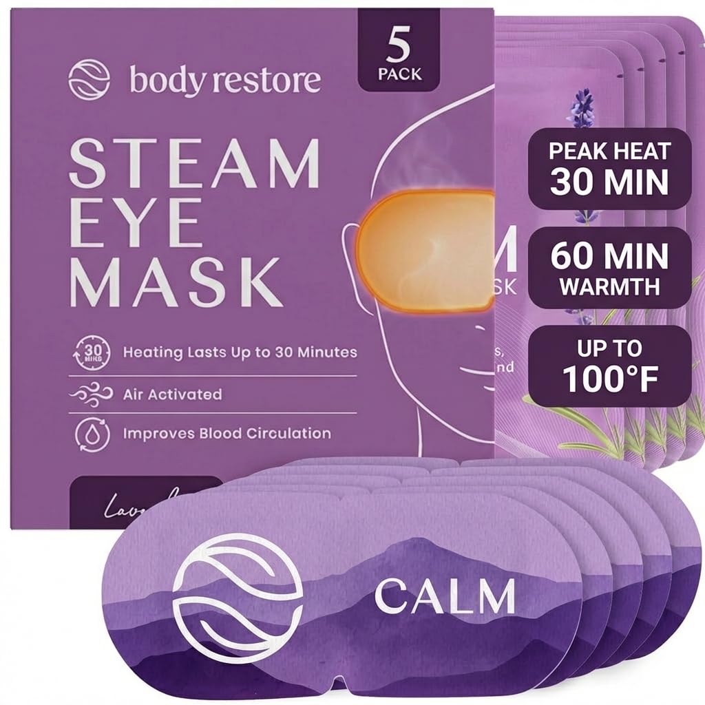 Body Restore compresas oculares lavanda en empaque elegante para regalo y cuidado diario.