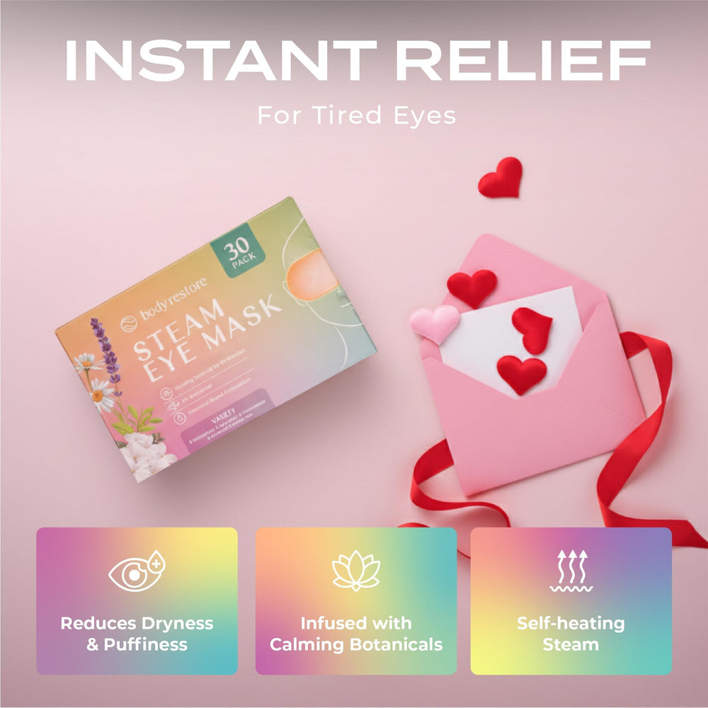 Body Restore variety-pack steam masks for mood refresh and relaxation.