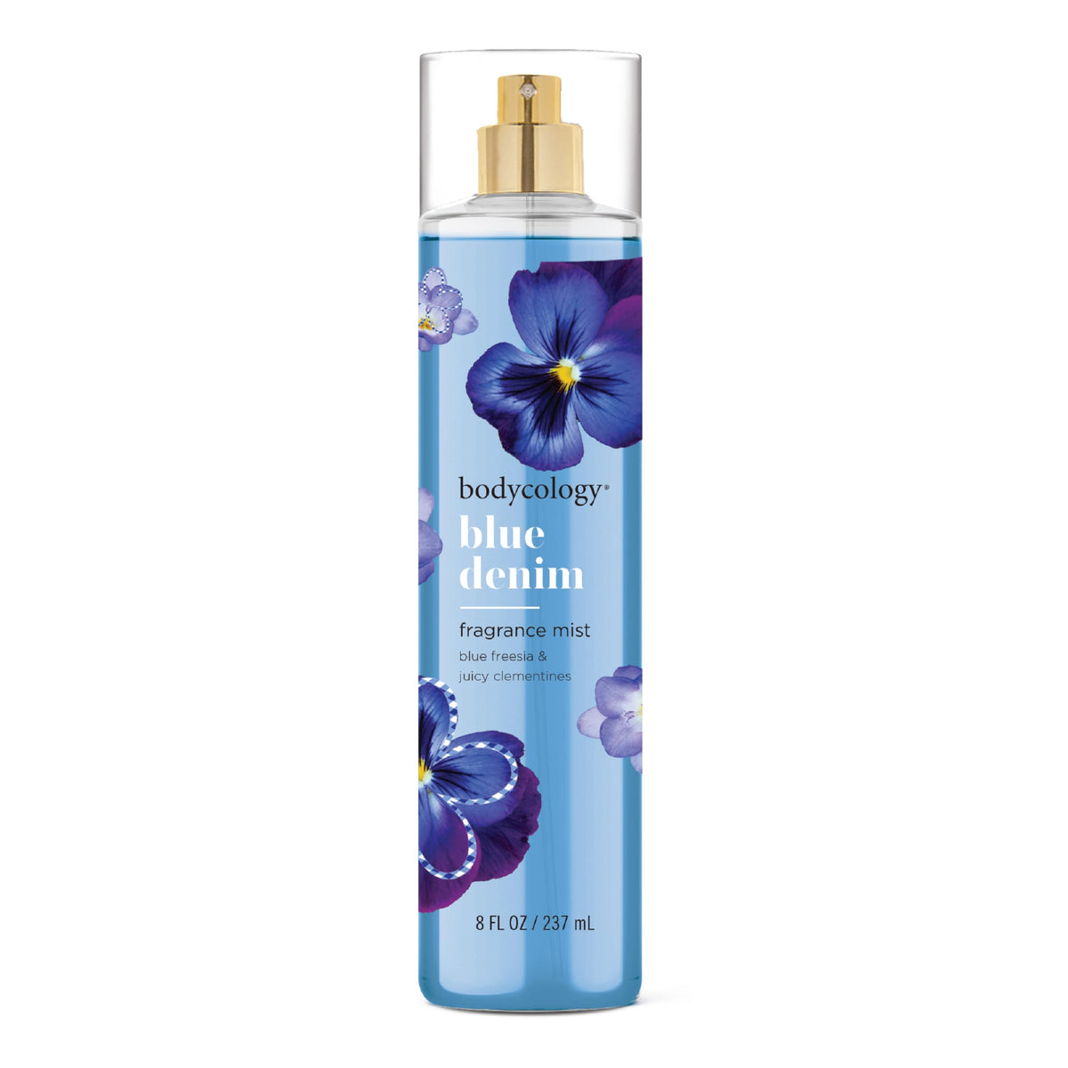 Bodycology Blue Denim Mist bottle ready for daily refresh.