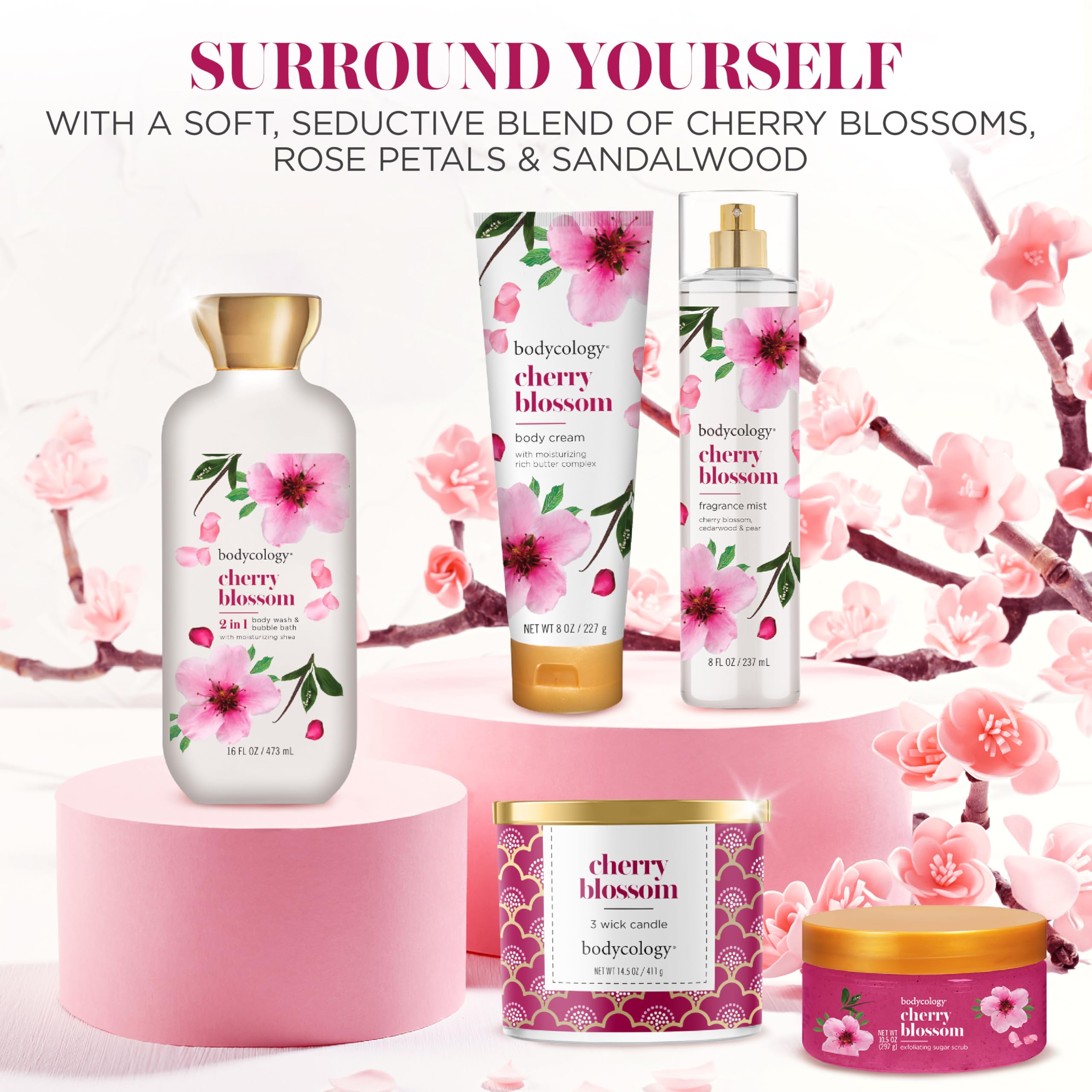 Gift-ready Bodycology Cherry Blossom packaging box with floral design
