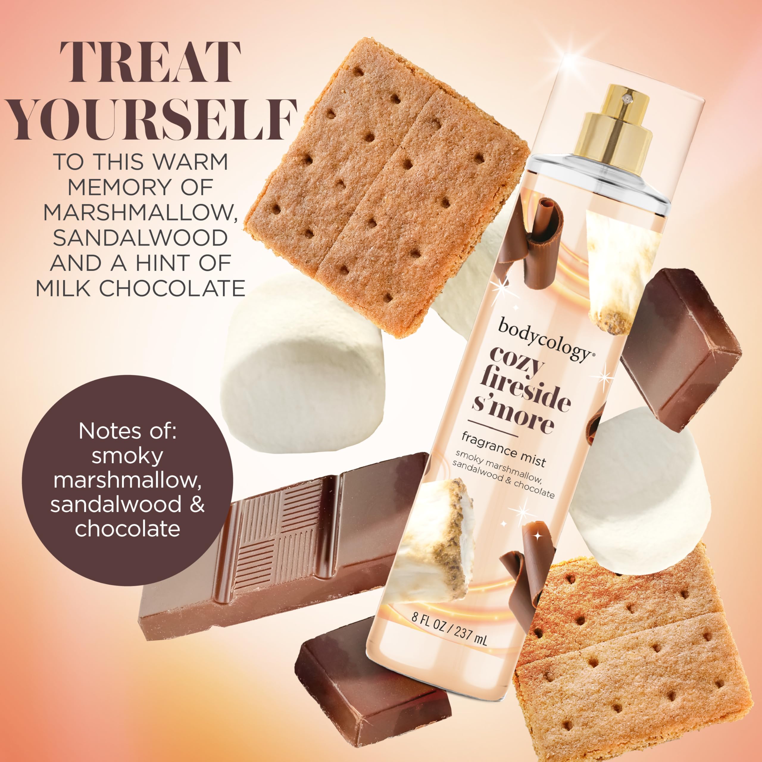 Bodycology Cozy Fireside S'more spray on wrists for subtle everyday fragrance.