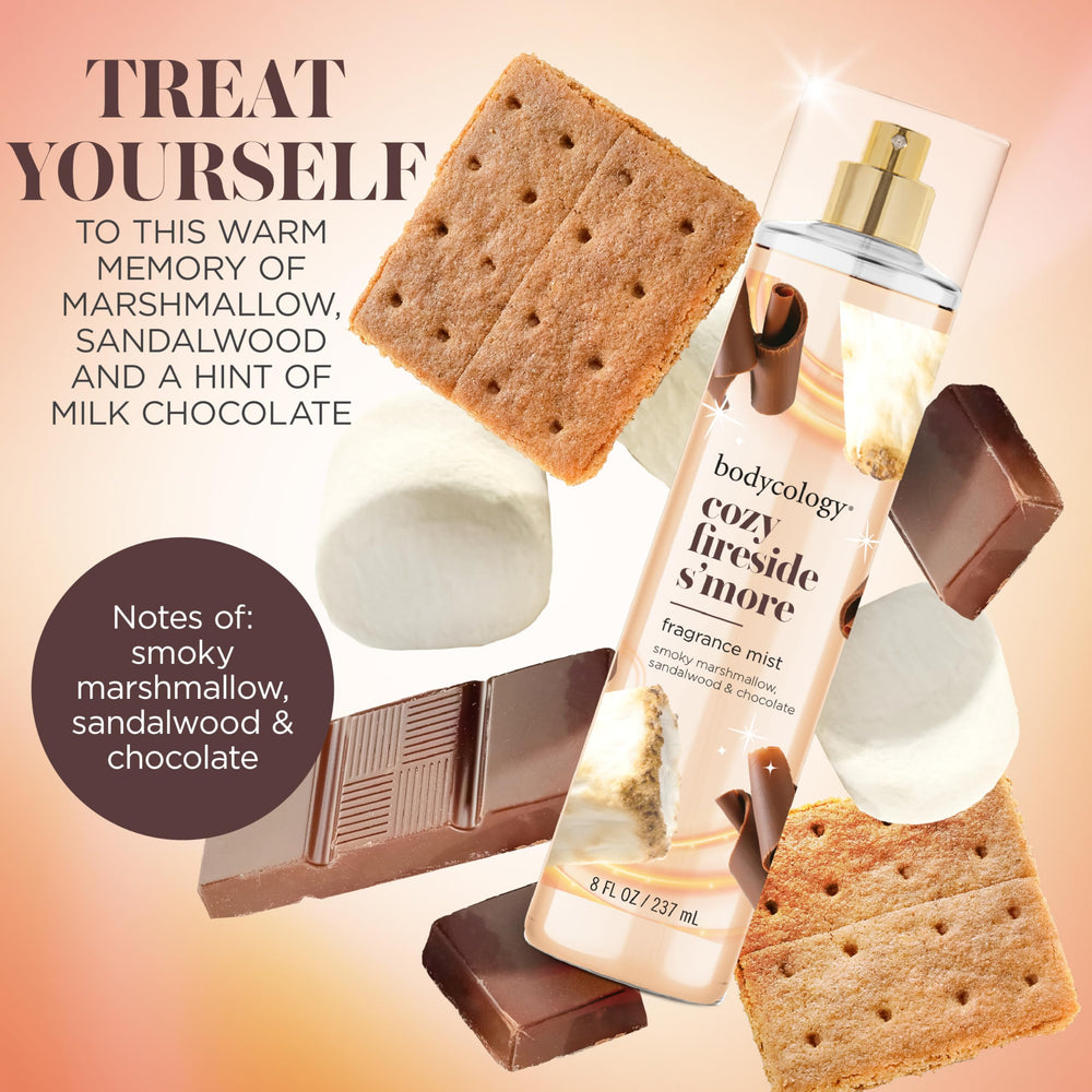 Bodycology Cozy Fireside S'more spray on wrists for subtle everyday fragrance.
