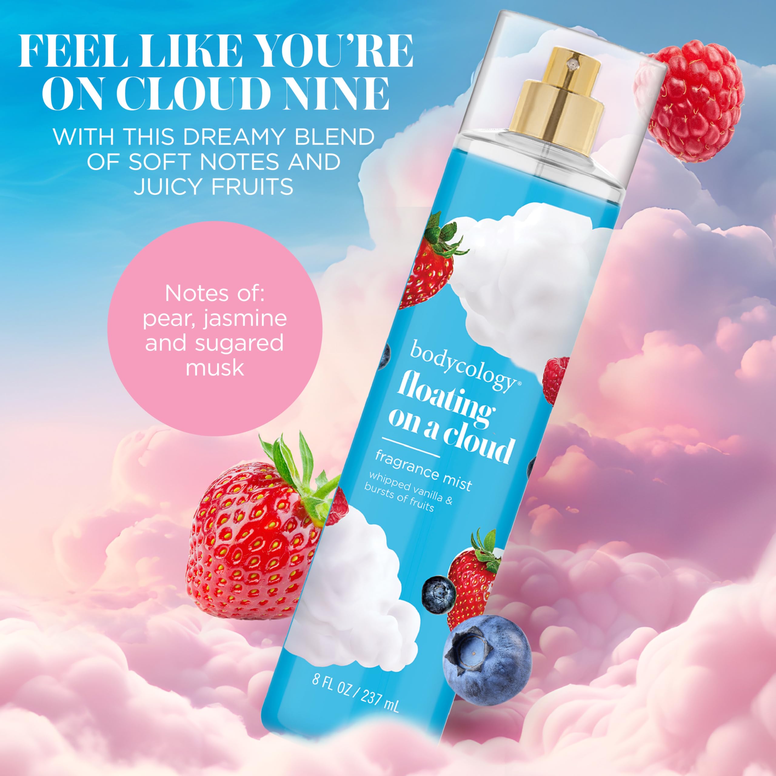 Bodycology Floating on a Cloud bottle cap close-up shows premium packaging