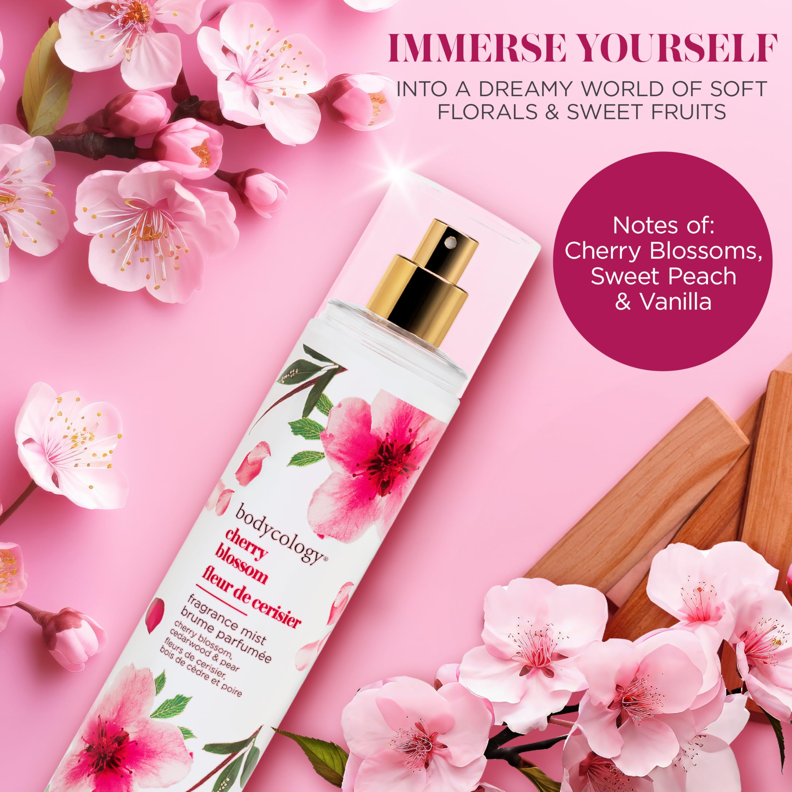 Bodycology Fragrance Mist nozzle dispensing light, even spritz.