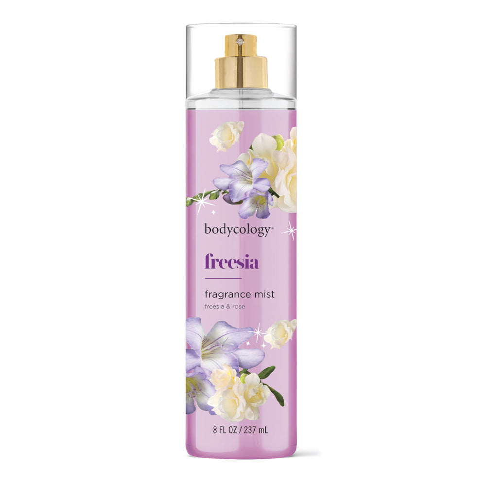 Bodycology Freesia Fragrance Mist bottle highlighting floral notes for everyday elegance.
