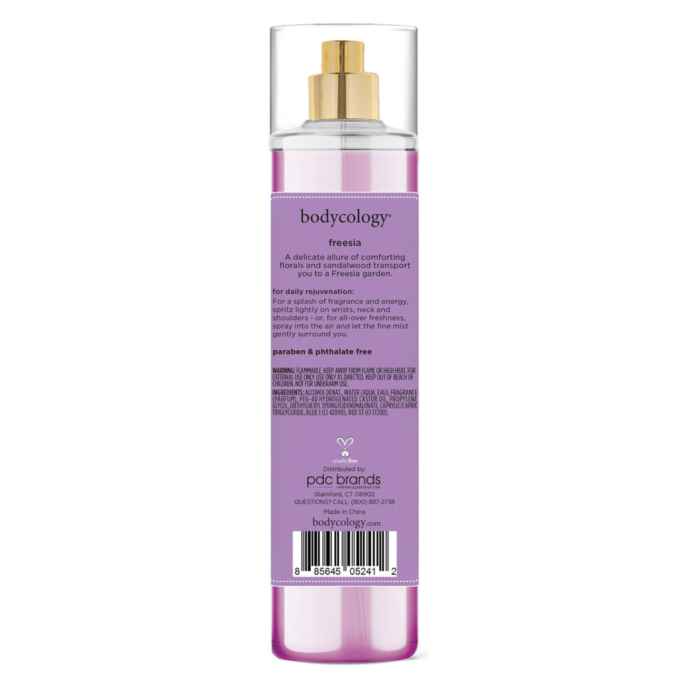 8 oz bottle packaging emphasizes clean, cruelty-free beauty branding for Bodycology mist.