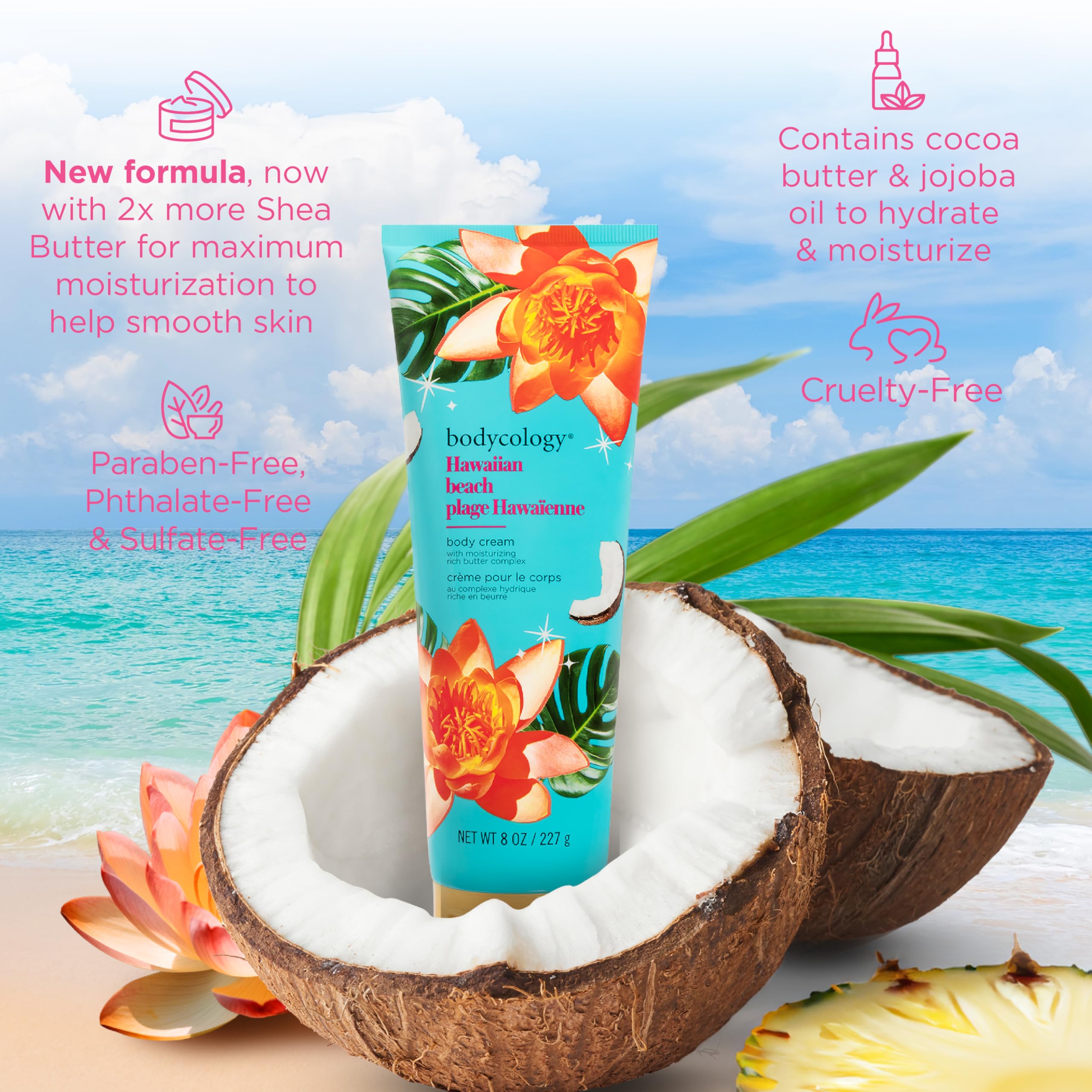 Bodycology Hawaiian Beach Cream on shelf for easy daily use.