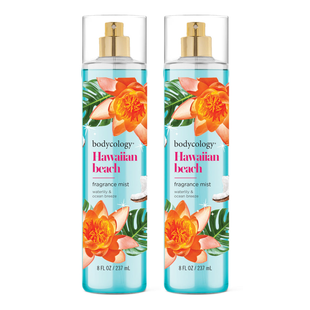 Bodycology Hawaiian Beach body mist bottle front view, tropical aroma ready to refresh your day