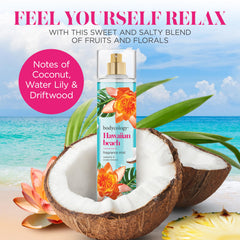 Bodycology Hawaiian Beach body mist bottle side view, ideal for on-the-go use
