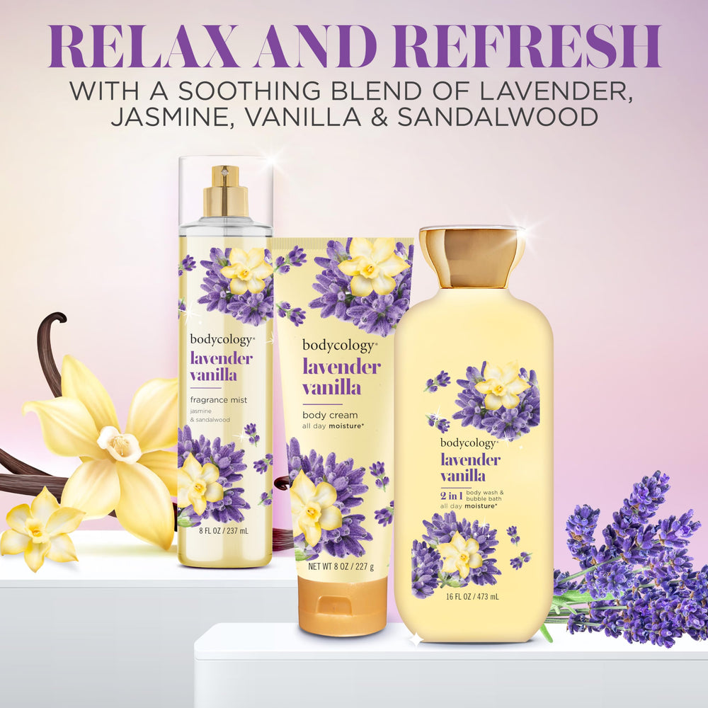 Bodycology Lavender Vanilla body cream alongside mist for layered scent