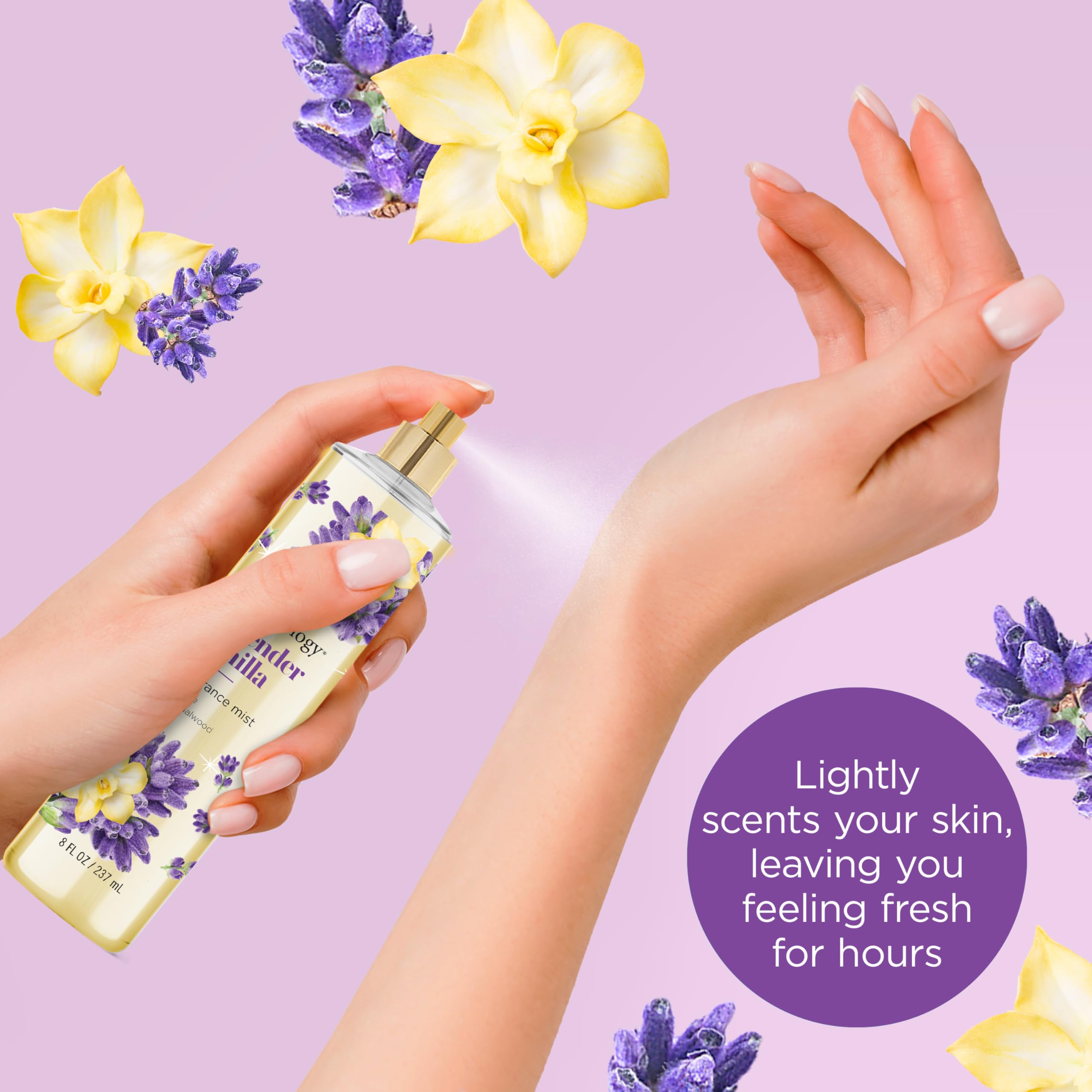 Bodycology Lavender Vanilla layering collection shown for scent layering