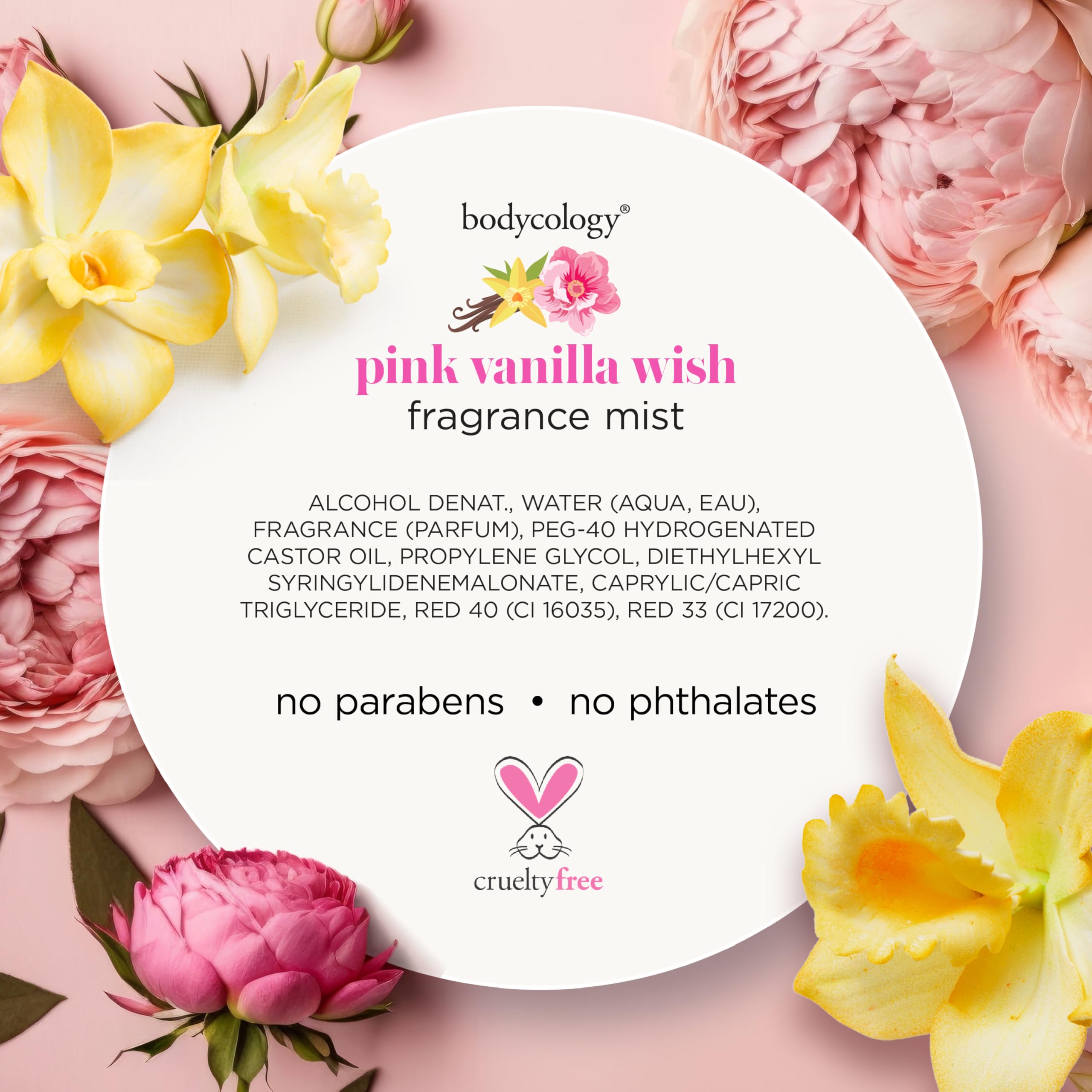 Bodycology Pink Vanilla Wish close-up cap detail highlighting premium packaging.