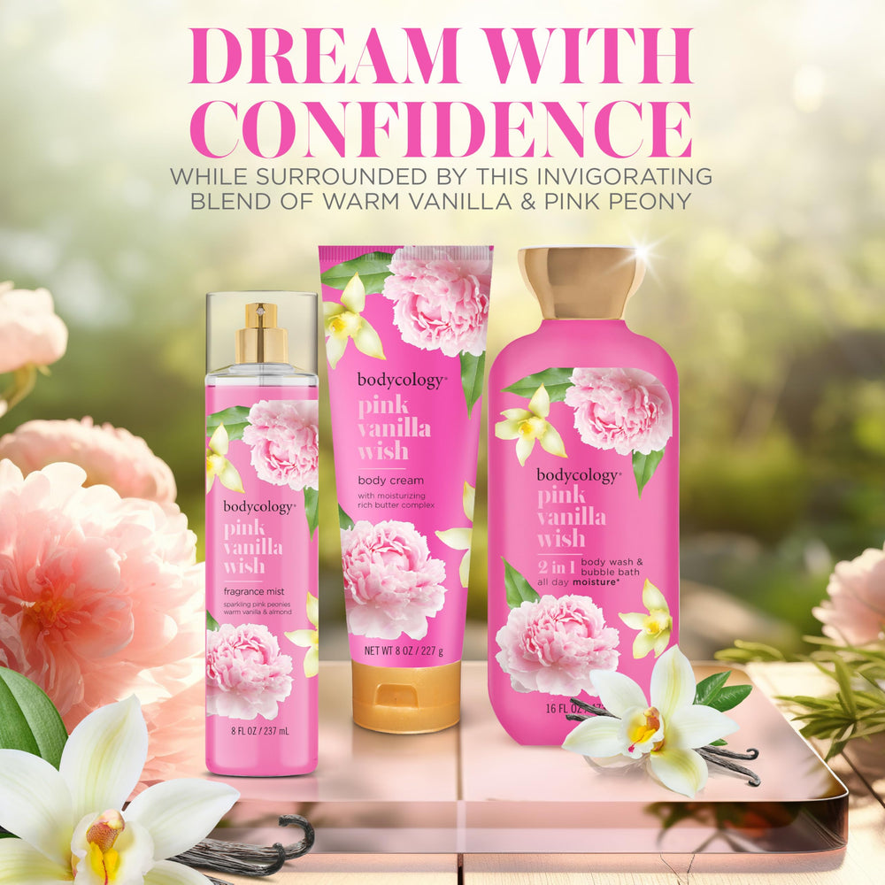 Bodycology Pink Vanilla Wish on neck for subtle, lasting aroma.