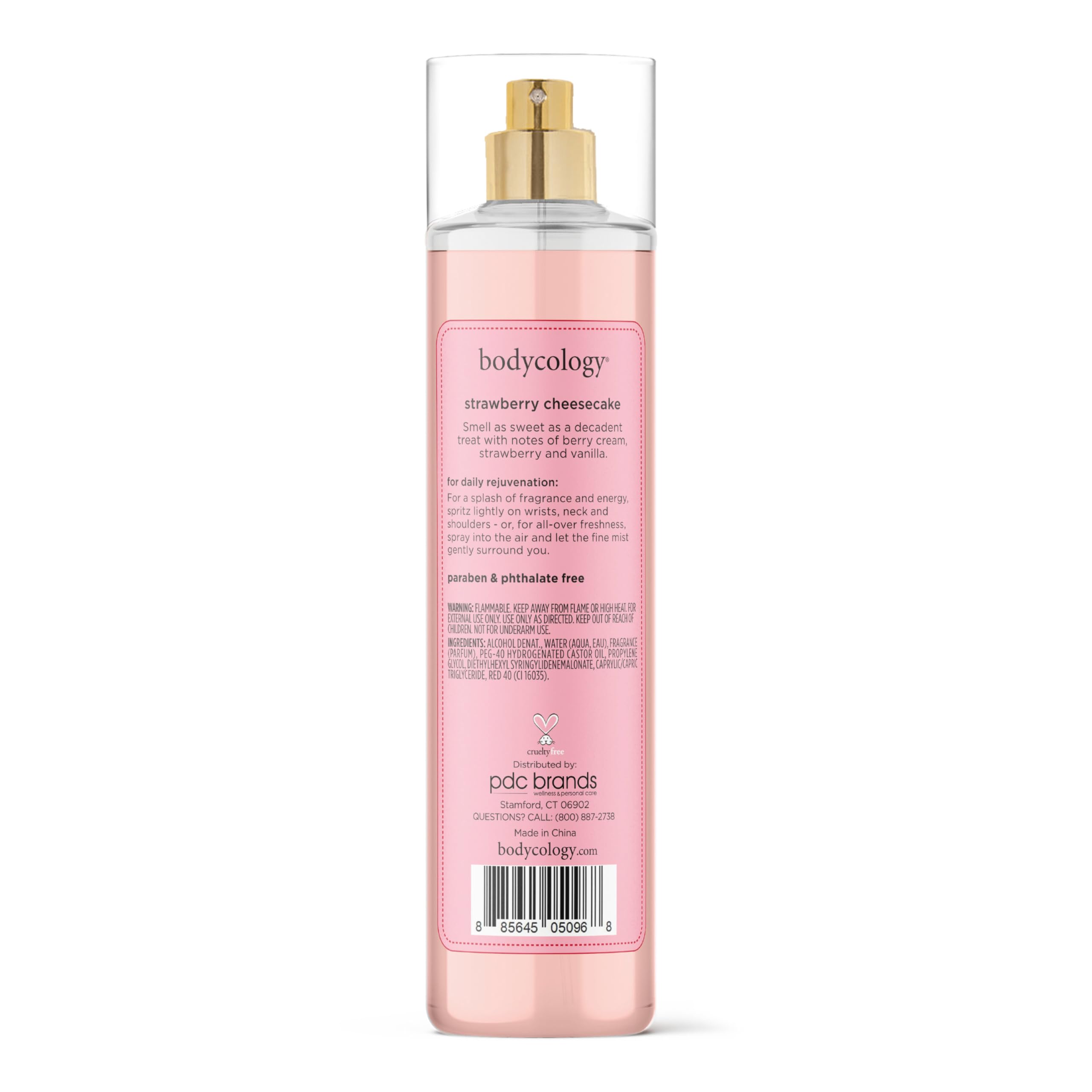 Bodycology bottle features vanilla note artwork and strawberry imagery