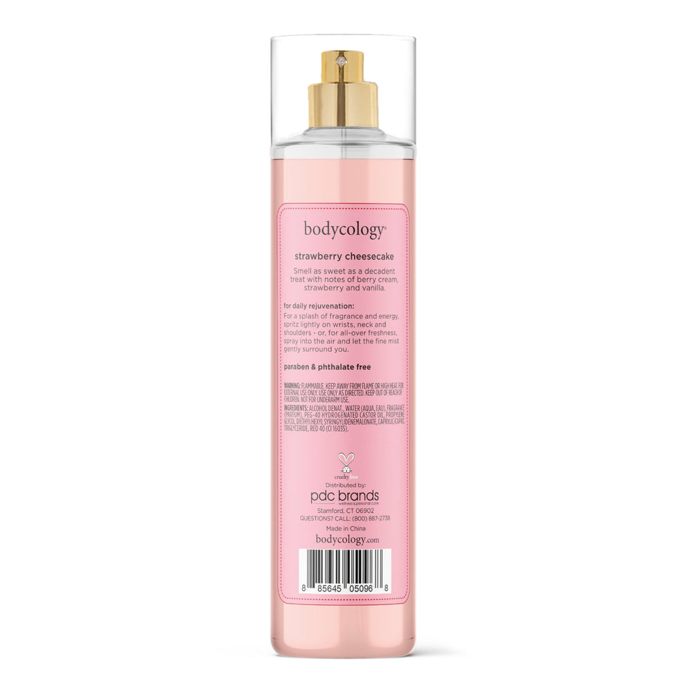 Bodycology bottle features vanilla note artwork and strawberry imagery