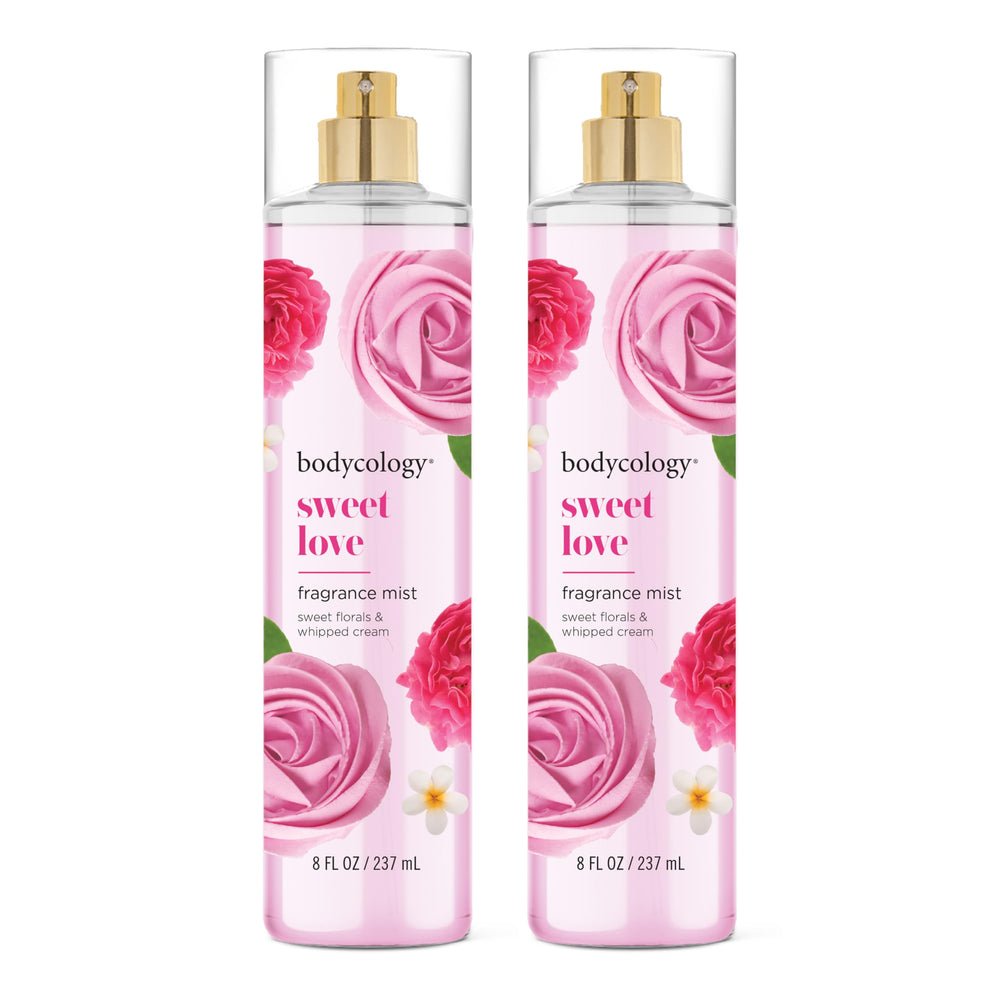 Bodycology Sweet Love body mist bottle on display for lasting scent