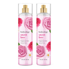 Bodycology Sweet Love body mist bottle on display for lasting scent