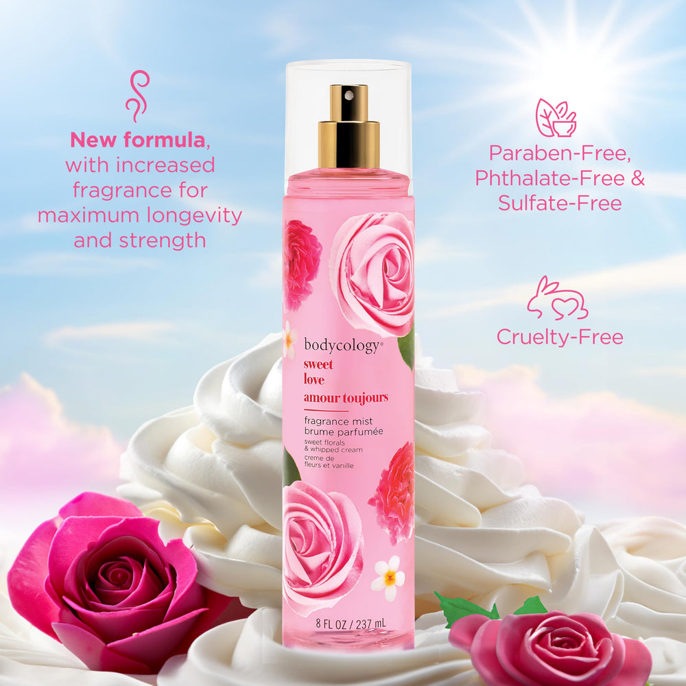 Bodycology Sweet Love packaging close up suggests portability for on the go refresh.