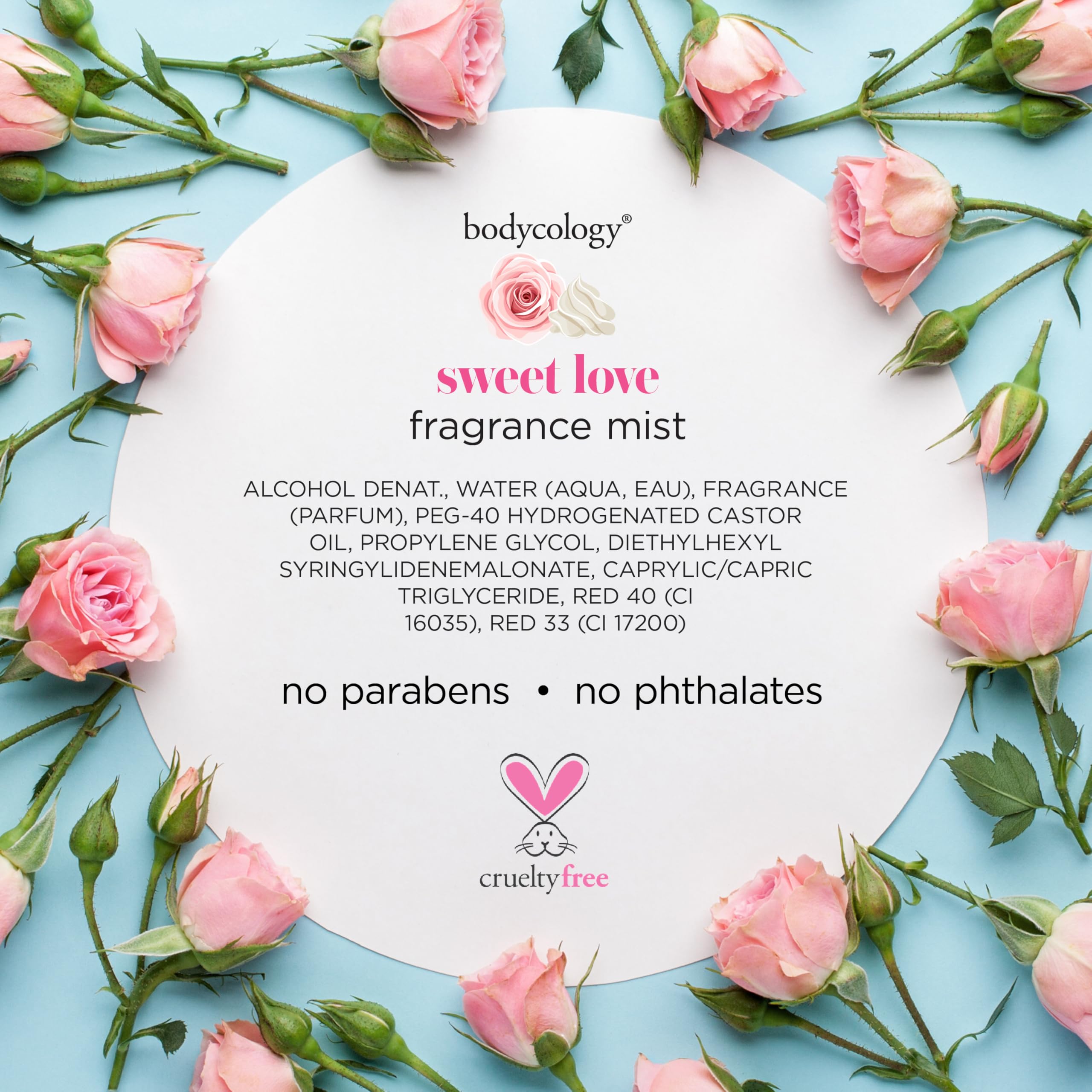 Bodycology Sweet Love sheer mist gracefully diffuses fragrance throughout the day