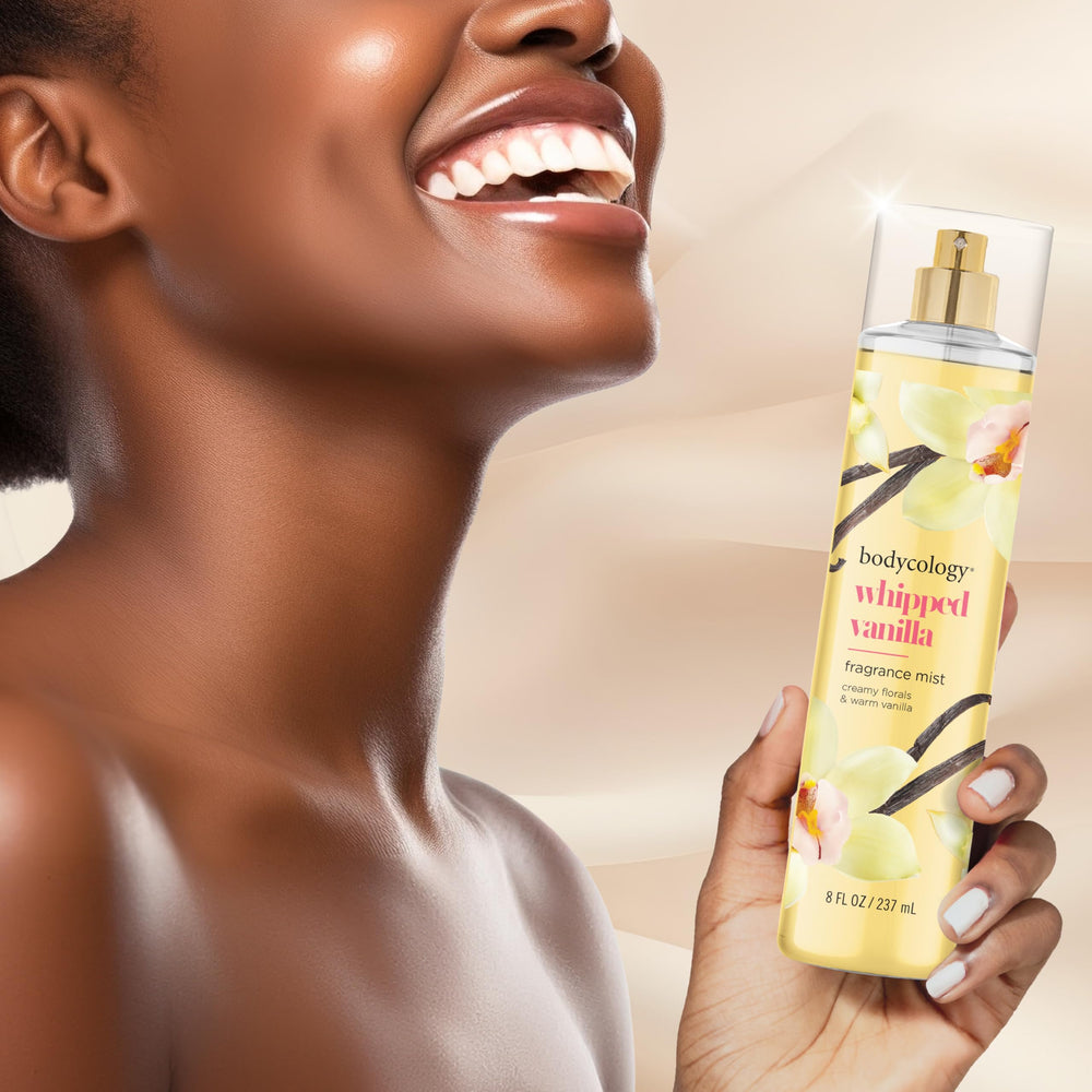Bodycology Whipped Vanilla mist in air for stronger, airy scent diffusion.