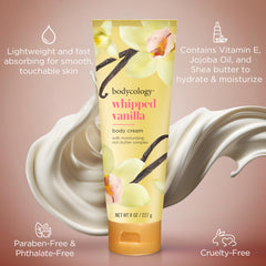 Bodycology Whipped Vanilla fragrance note visuals featuring gardenia and vanilla.