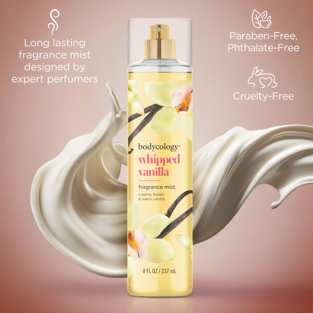 Bodycology Whipped Vanilla mist on wrists, neck, and shoulders for subtle fragrance.