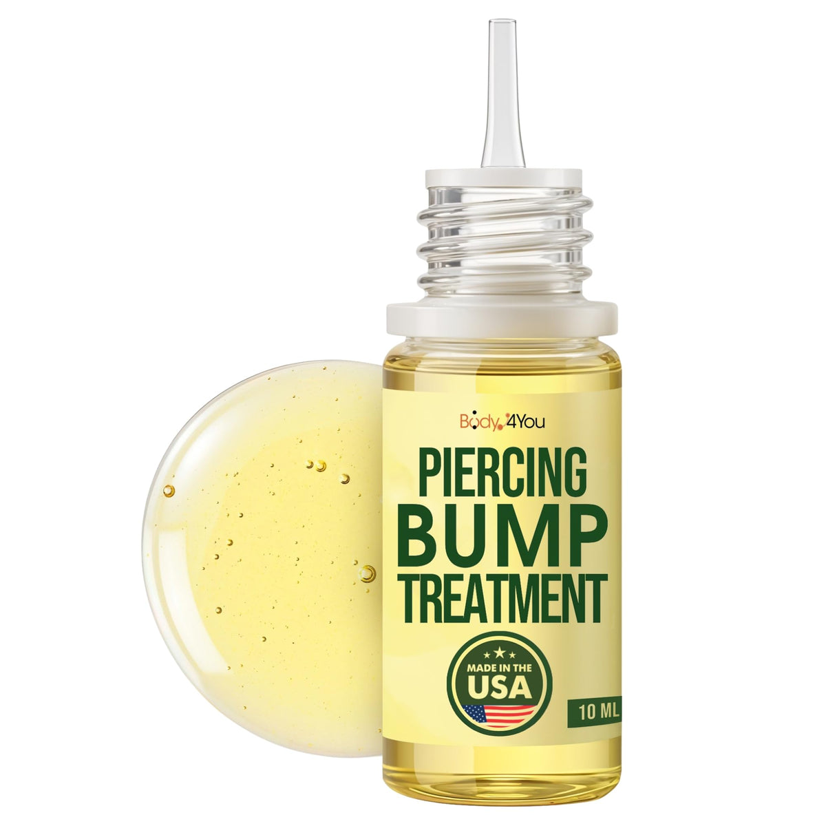 BodyJ4You aceites para queloide: botella visible para uso diario en piercings y piel sensible.