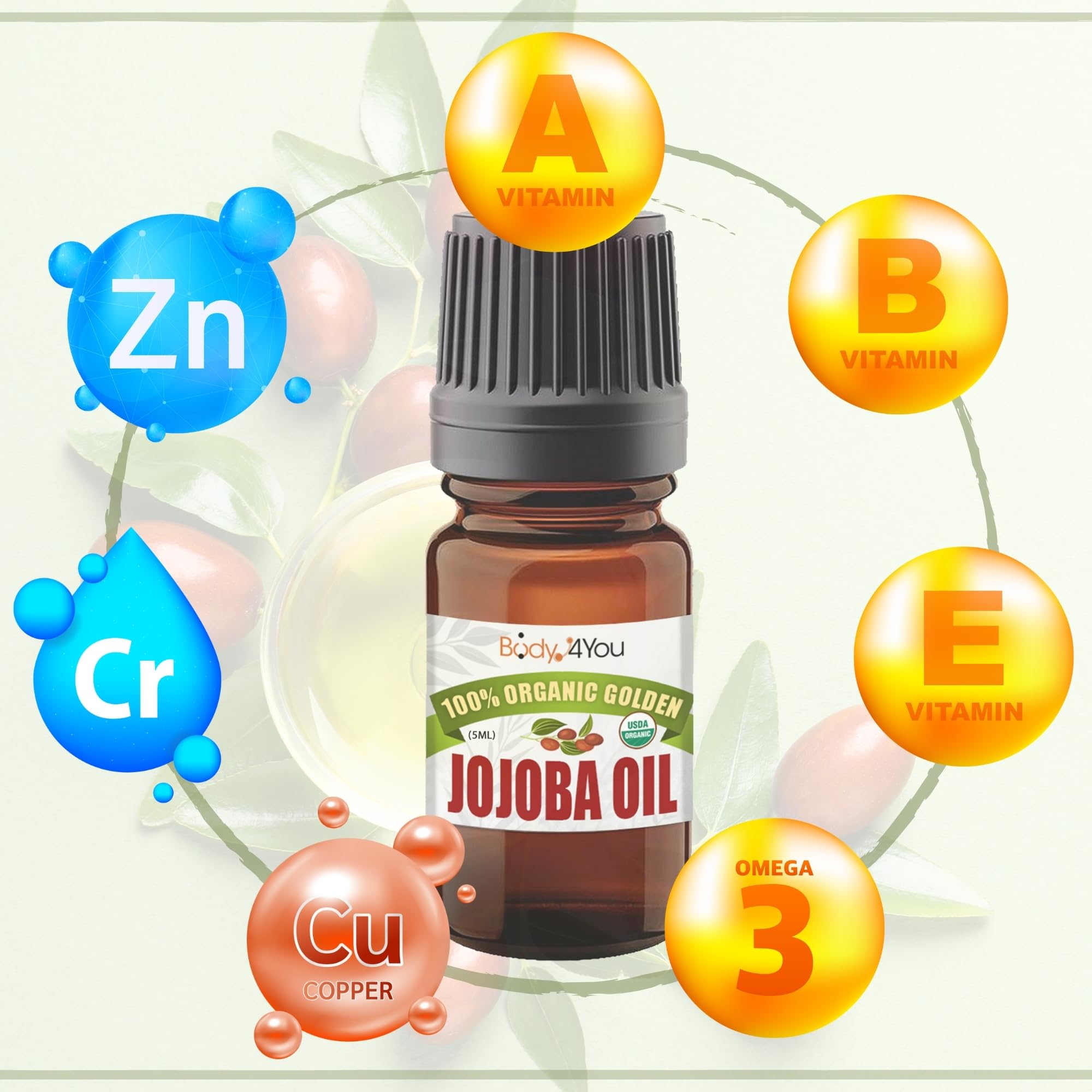 BodyJ4You jojoba oil label highlights USDA organic and quality