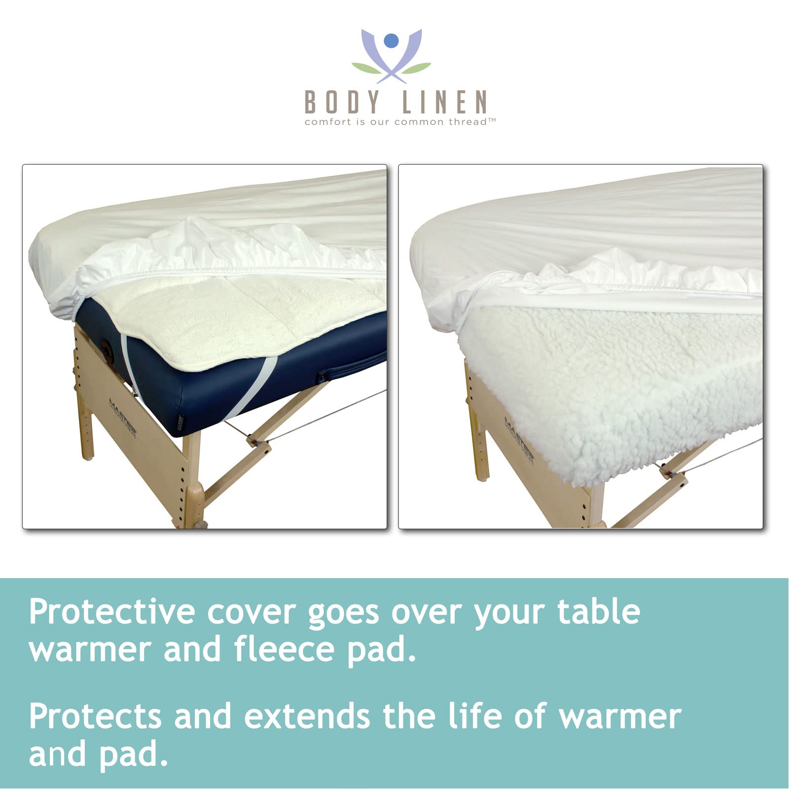 Body Linen cover over fleece pad fits neatly, protecting your equipment