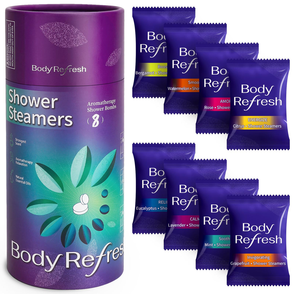 BodyRefresh Bombas de ducha aromaterapia 8-pack para spa en casa
