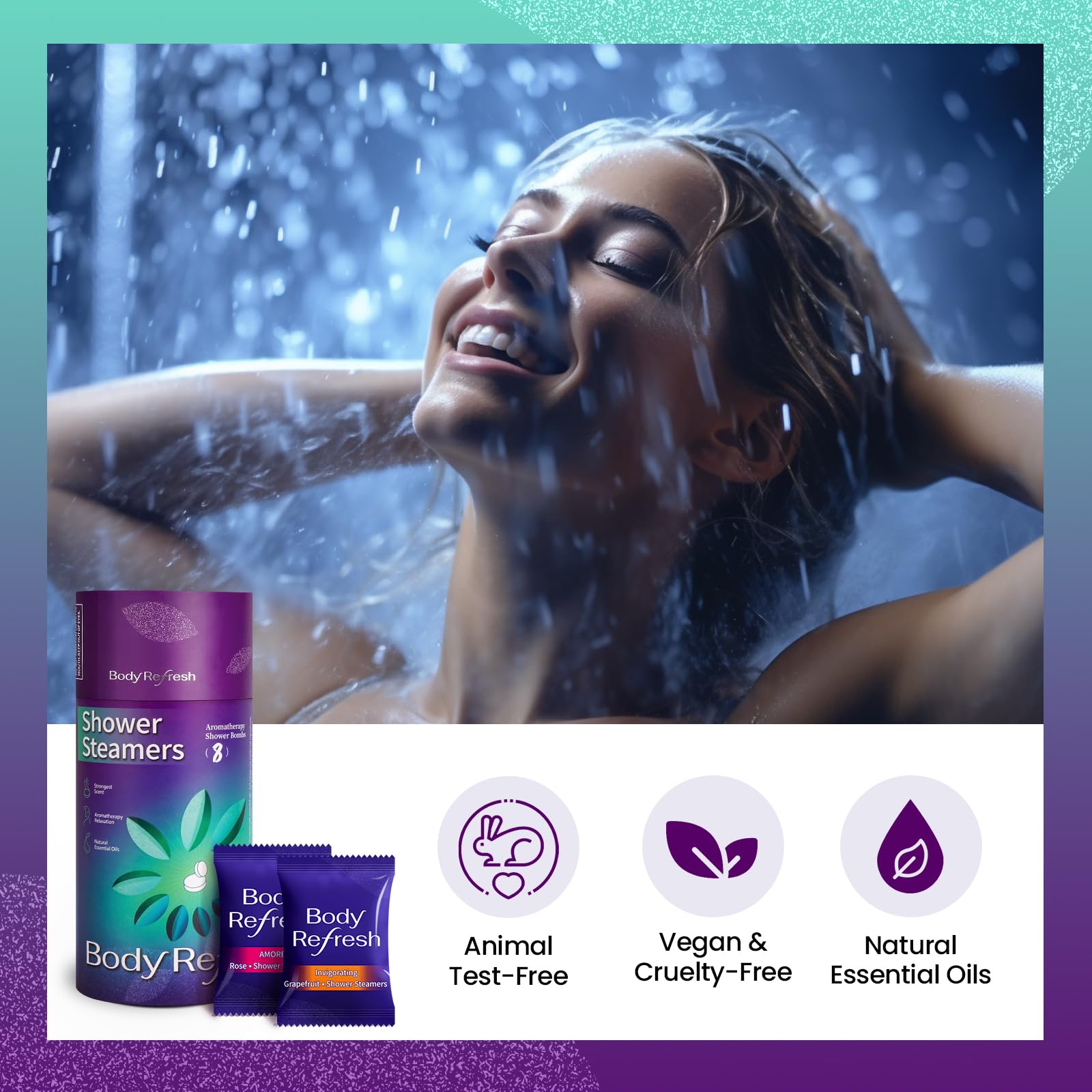 BodyRefresh bomba de ducha menta, aroma vigorizante para energía matutina