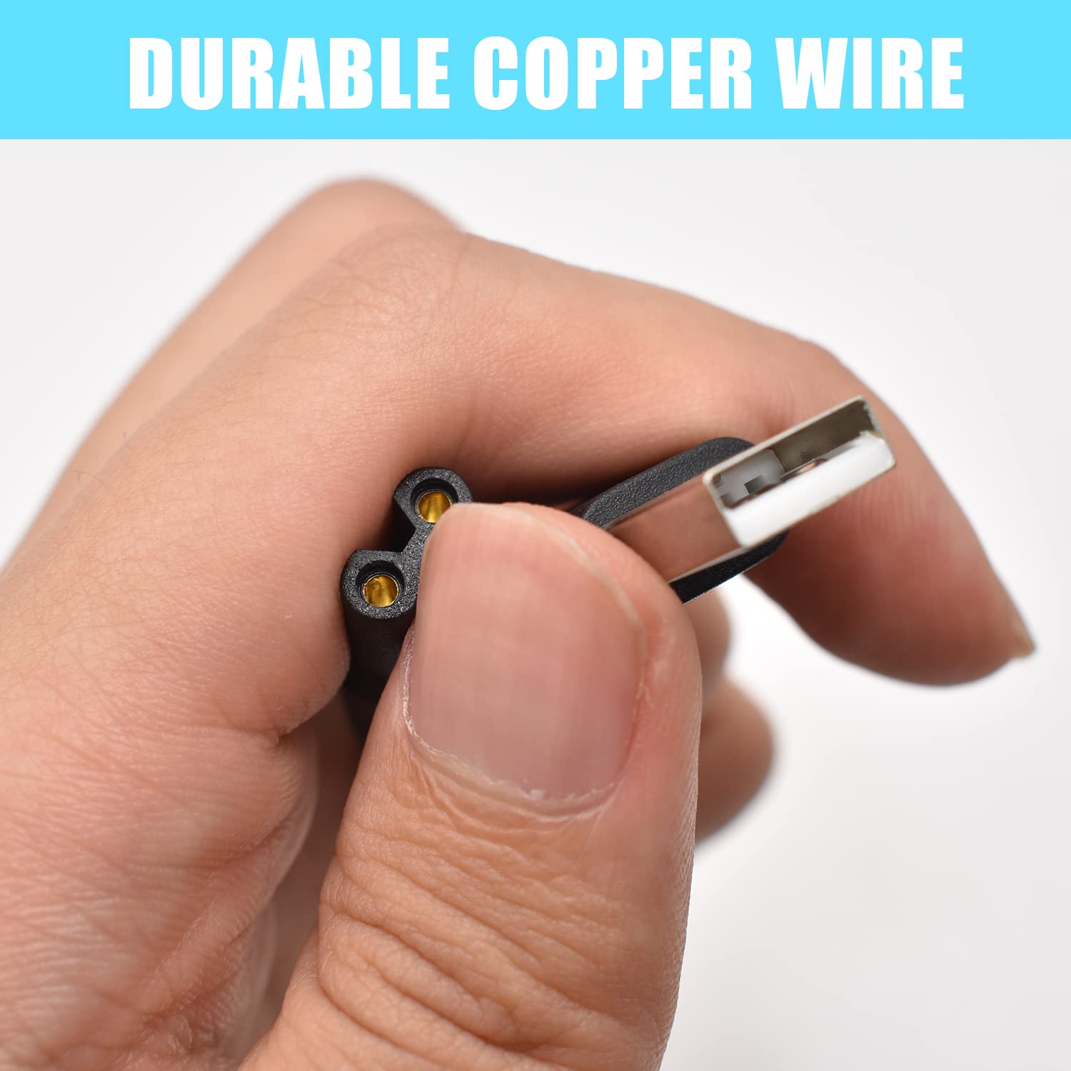 Closeup of the 5V output BOEEA charger cable ready for quick clipper charging.