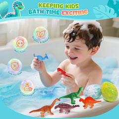 Bofuoos dinosaur bath bombs close-up dissolving to reveal colors