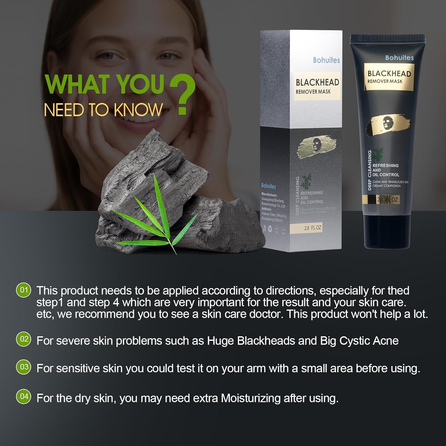 Bohuites tratamiento rápido de 15 minutos para rostro limpio.