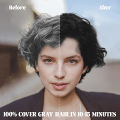 BOJICA Black Hair Dye Shampoo applied on dry hair demonstrates quick gray coverage.