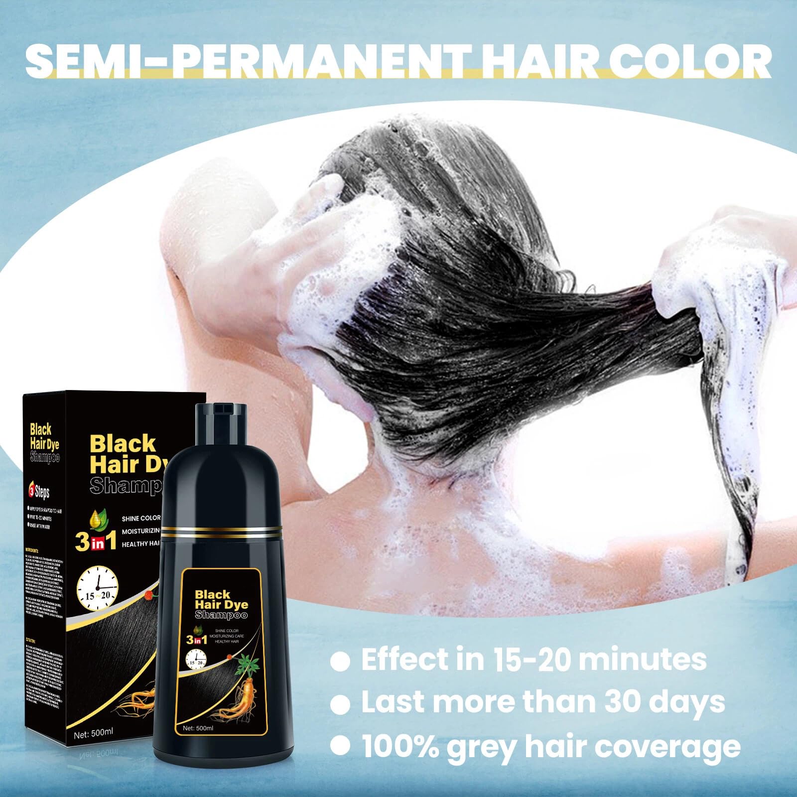 BOJICA Black Hair Dye Shampoo ingredients include argan oil, olive oil, and ginseng.