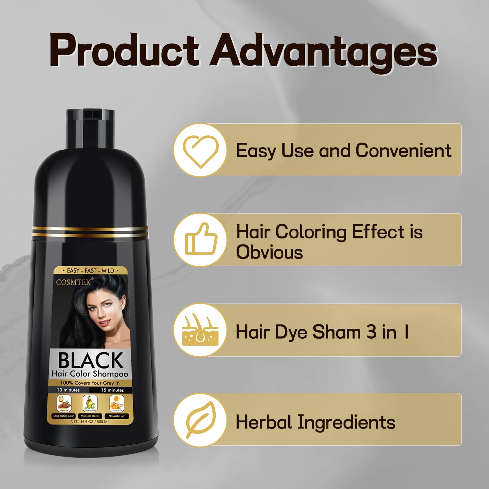 BOJICA cabello negro con canas cubiertas de forma duradera.