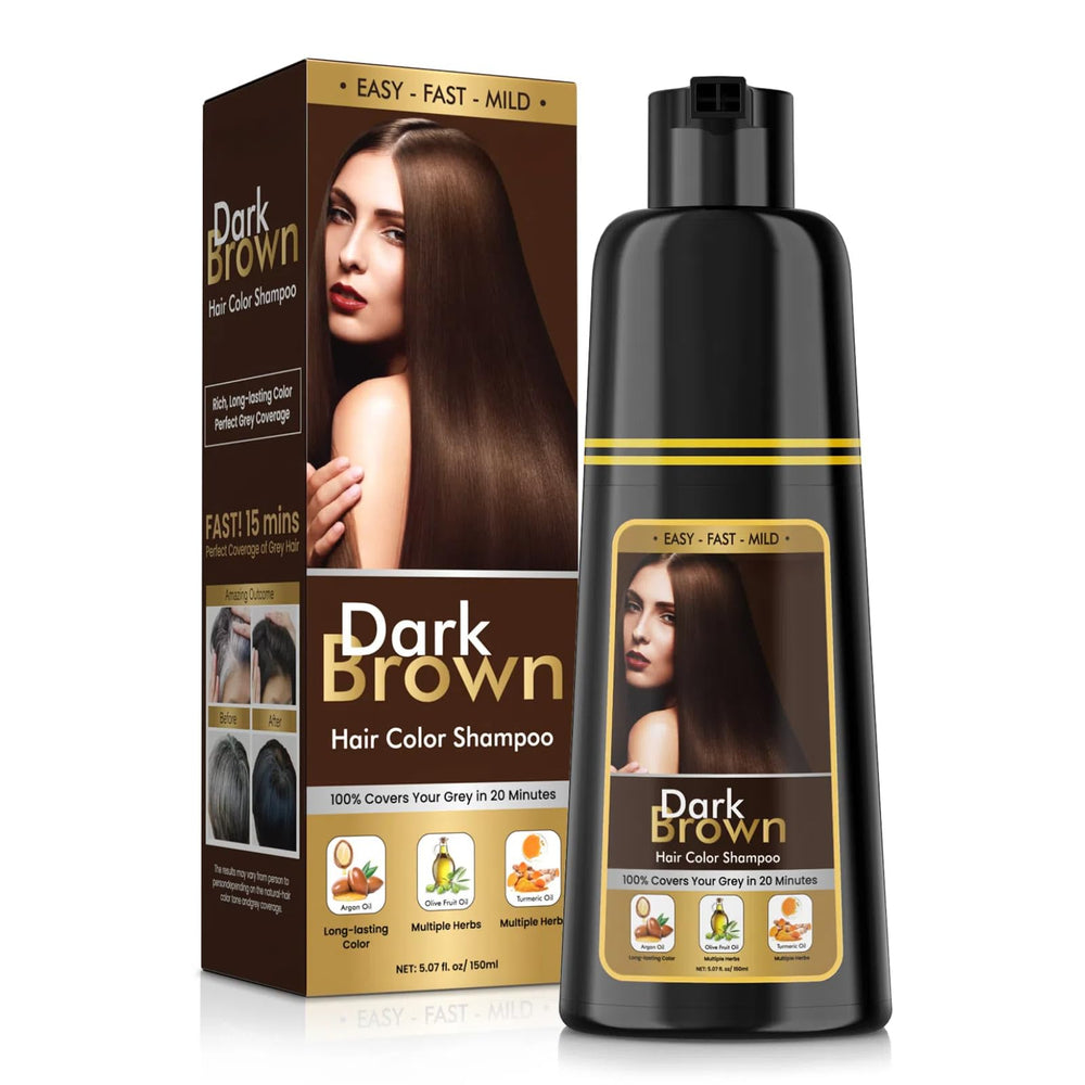 BOJICA Hair Dye Shampoo bottle and pour showing compact 150ml packaging for on-the-go use