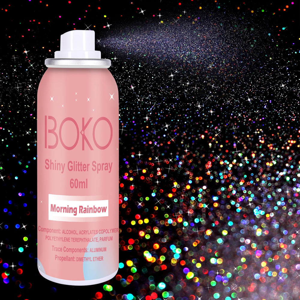 Boko Body Glitter Spray 60ml adds a luminous glow for festivals and parties.