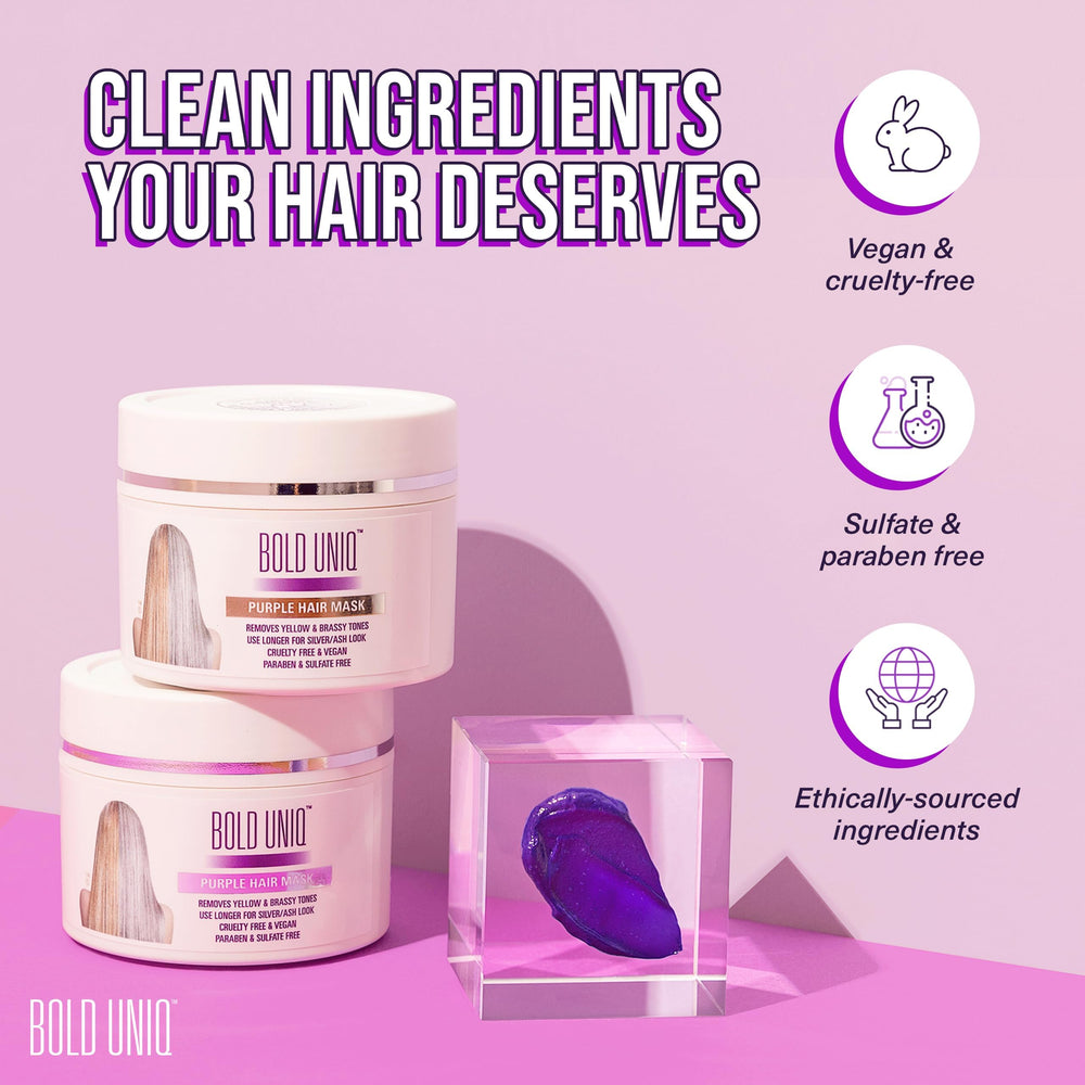Bold Uniq Purple Hair Mask vegan and cruelty-free branding.