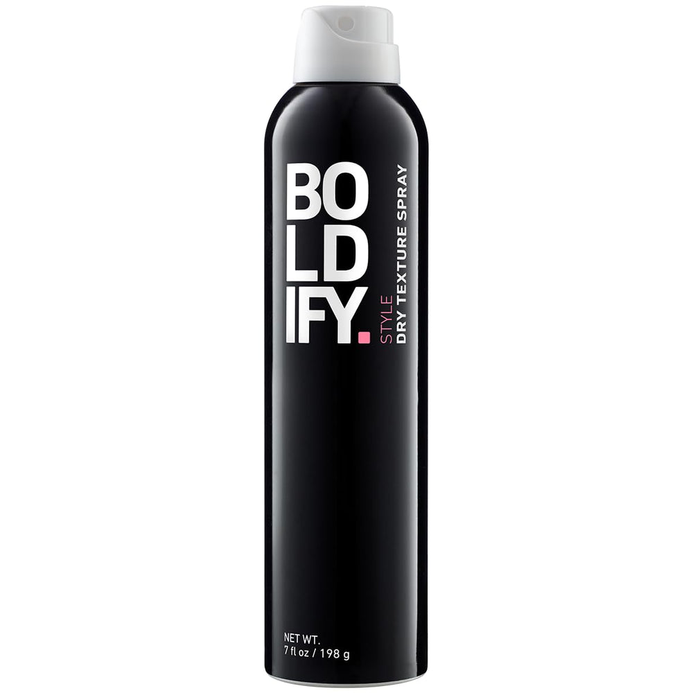 Boldify Dry Texture Spray bottle close-up showing volume-boosting spray.