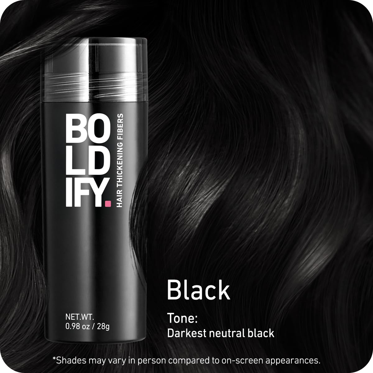 Boldify Hair Fibers dispenser action demonstrates easy coverage at the crown.
